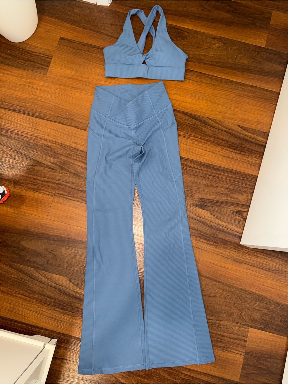 Fabletics Blue Ribbed Flare Leg Pants Set